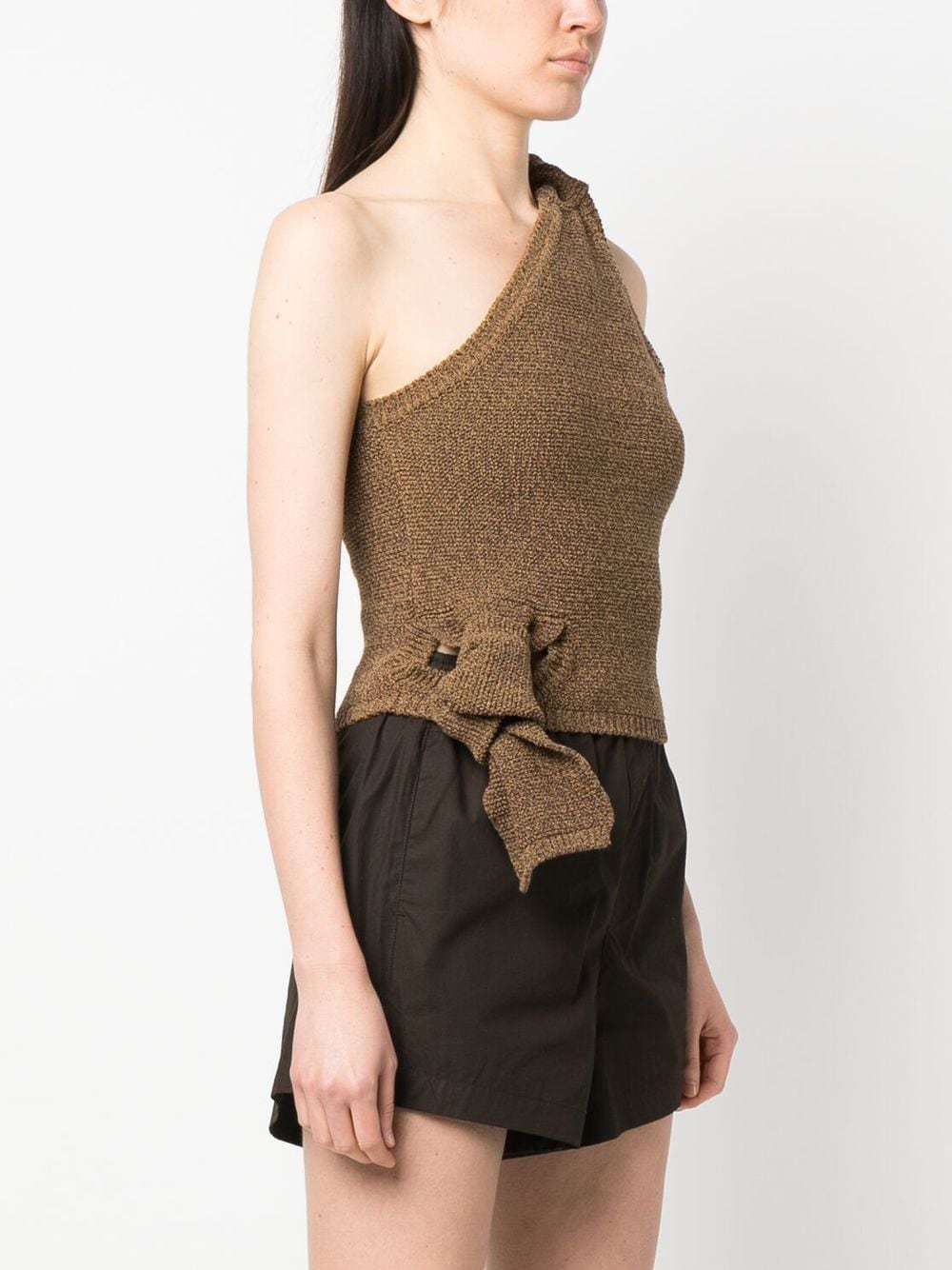 Damen asymmetrisches Strickoberteil mit dekorativem Knoten EB