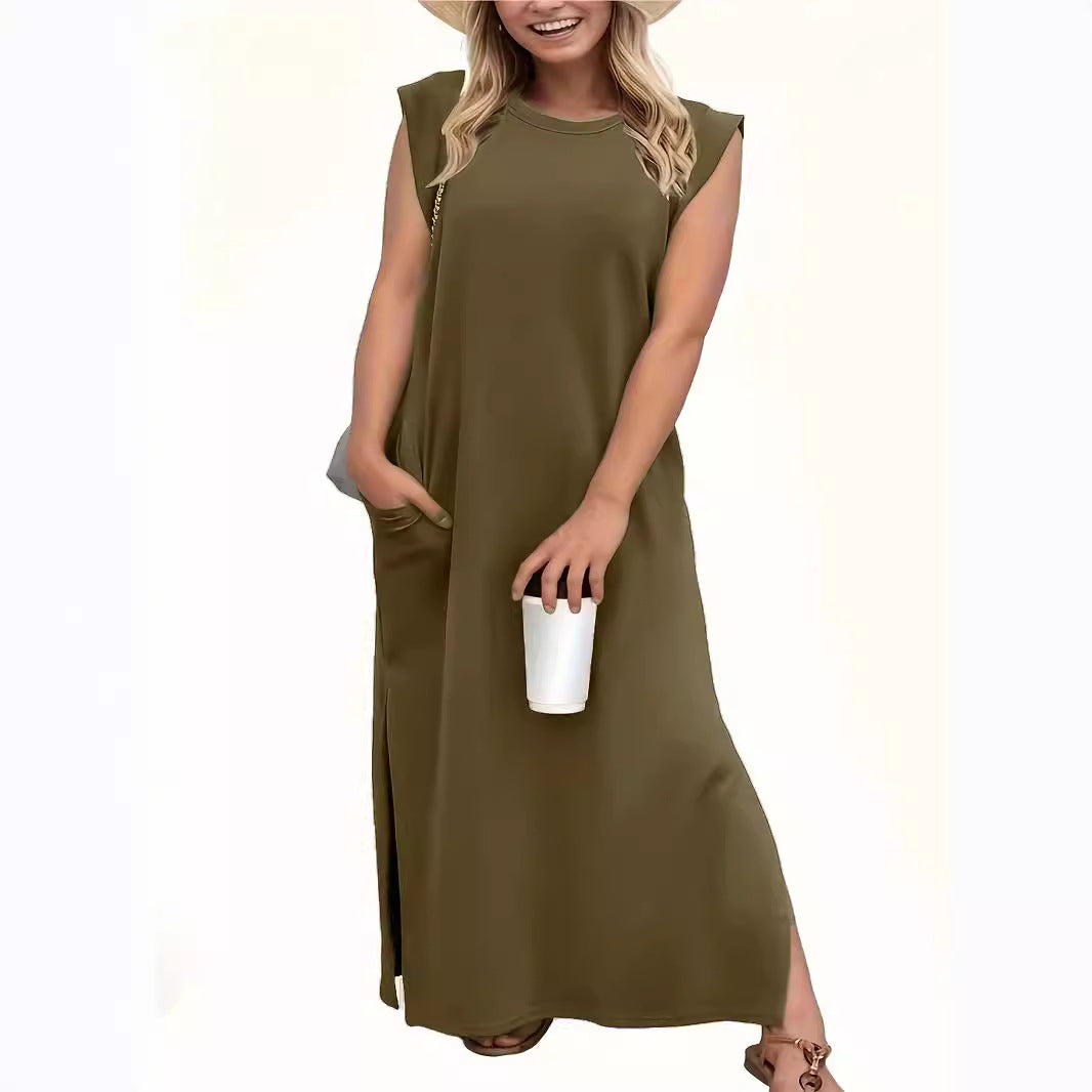 Damen Maxikleid mit schlichten Linien und modernen Schulterdetails EB