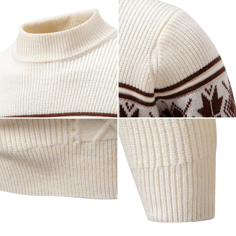 Herren nan Winter-Strukturpullover mit kurzem Stehkragen und Norwegermuster EB