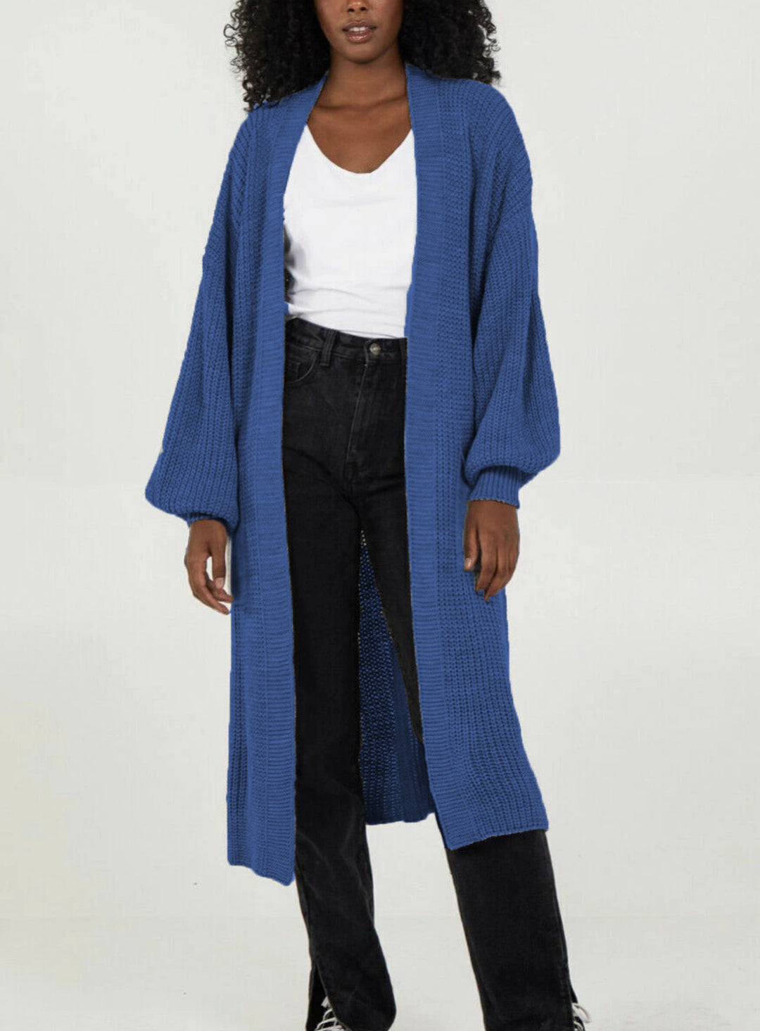 Damen Langer Strickcardigan mit luftigen Ärmeln und offenen Fronten EB