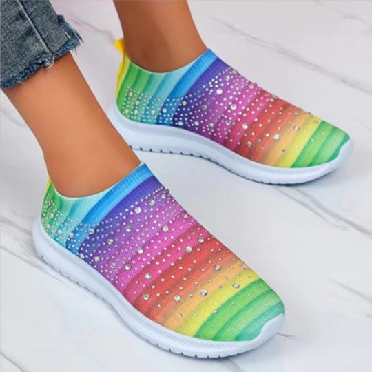 Damen Sportliche Slip-On Sneakers mit funkelndem Strassdesign EB