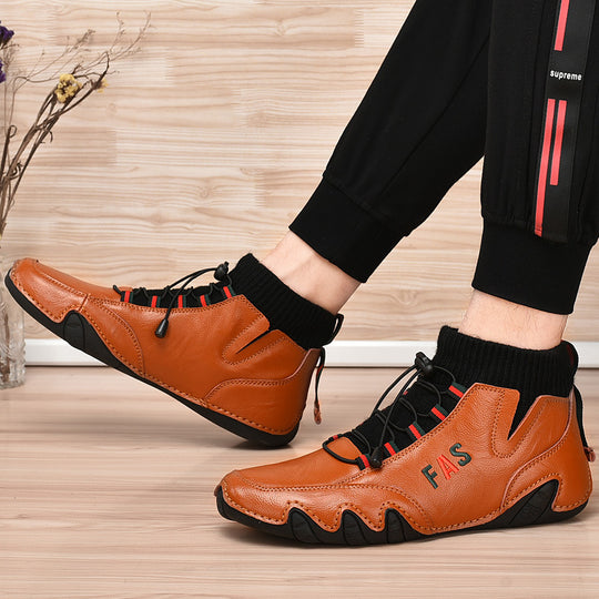 Damen Sportliche Leder Sneakers mit hohem Schaft und elastischer Schnürung EB