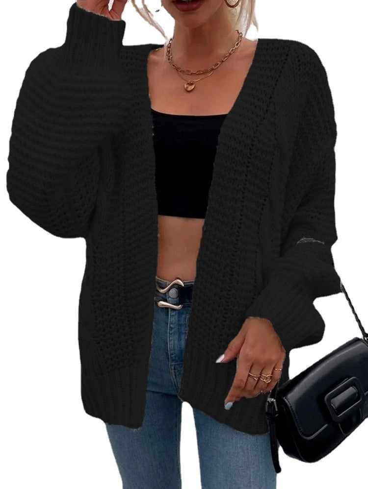 Damen Langärmlige Strickjacke mit lockerer Passform und großen Taschen EB