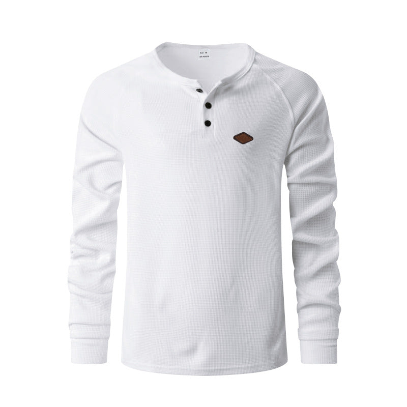 Herren nan strukturiertes Langarmshirt mit kurzer Knopfleiste, Raglanärmeln und dezenter Logo-Applikation EB