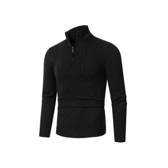 Herren Strickpullover mit modernem Zopfmuster und hohem Stehkragen EB