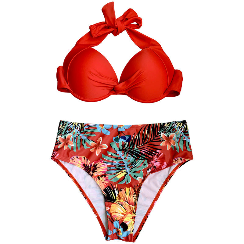 Damen Hoch taillierter Bikini mit eleganter Knotendetails EB
