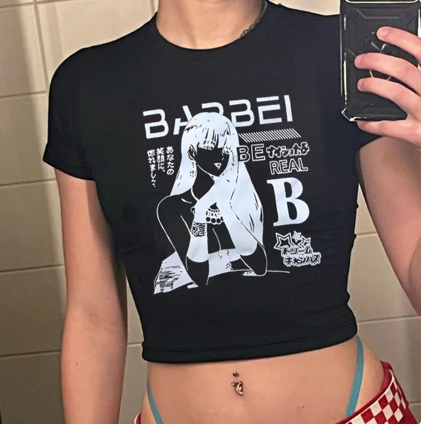 Damen Crop-T-Shirt mit kreativem Skelettdesign und inspirierendem Schriftzug EB