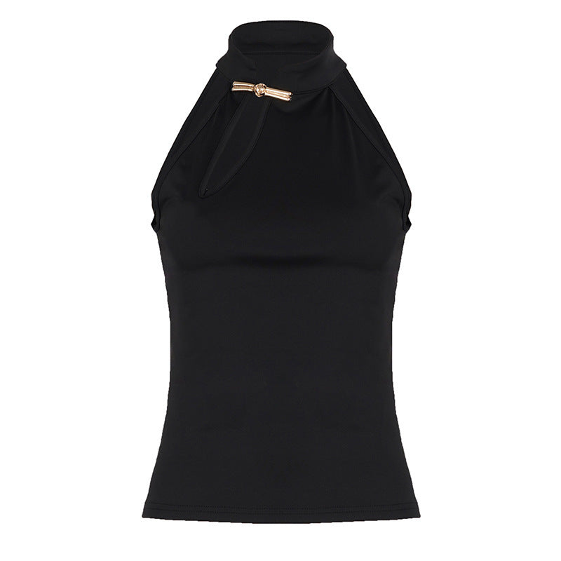 Damen Hochgeschlossenes Sporttop mit dekorativem Schlitz und eleganter Schnalle EB