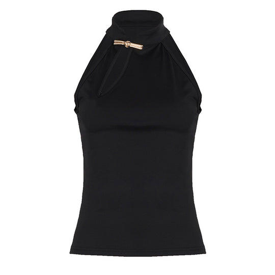 Damen Hochgeschlossenes Sporttop mit dekorativem Schlitz und eleganter Schnalle EB