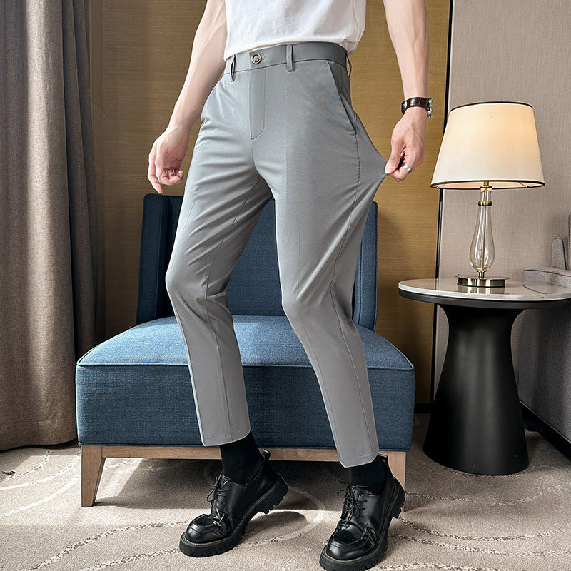 Herren elegante Slim-Fit Hose mit hohem Bund und praktischen Taschen EB