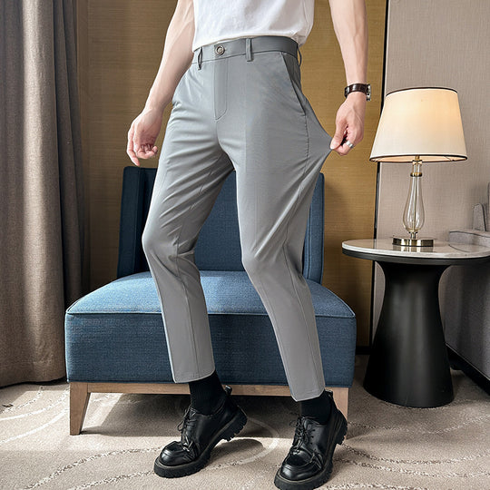 Herren elegante Slim-Fit Hose mit hohem Bund und praktischen Taschen EB