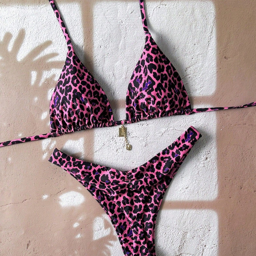 Damen Triangel-Bikini mit aufregendem Tierdruck und verstellbaren Bindebändern EB