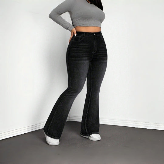 Damen Flared Jeans im Vintage-Design mit hohem Bund und komfortabler Passform EB