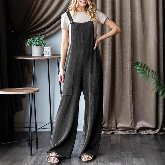 Damen lässiger Cord-Overall mit praktischen Taschen und breiten Beinen EB
