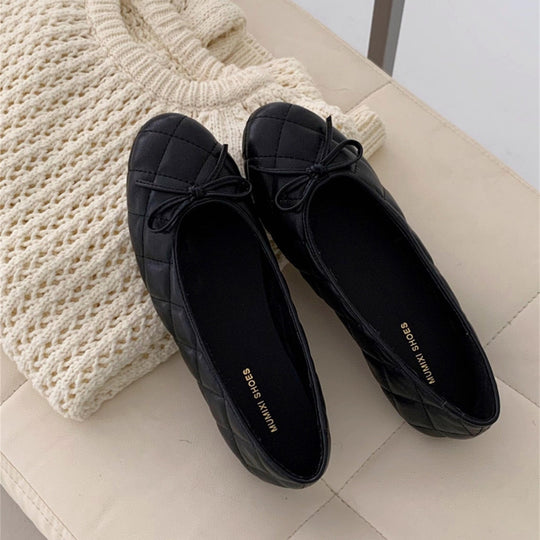 Damen Elegante Ballerinas mit quiltierter Oberfläche und dekorativem Schleifen-Detail EB