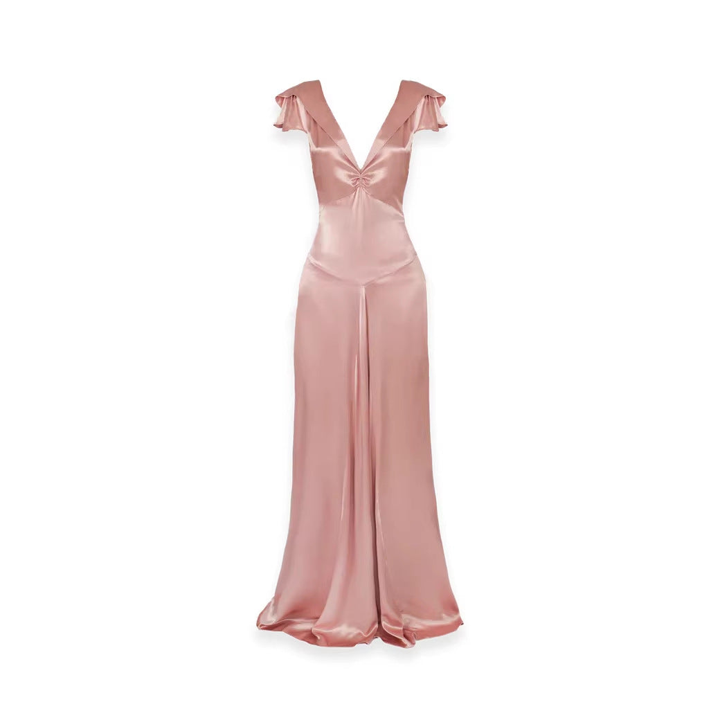 Damen Elegante und fließende Satin-Jumpsuit EB