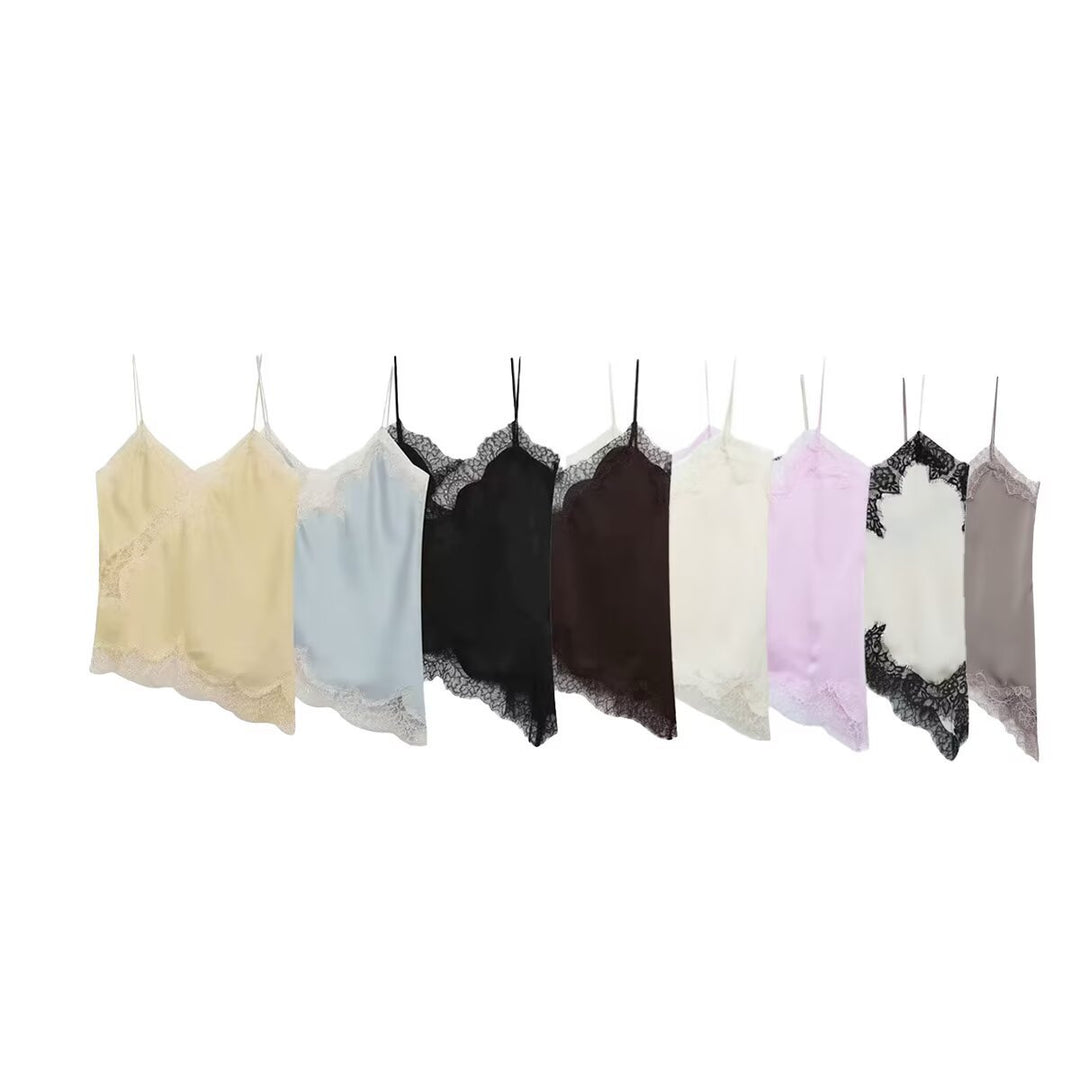 Damen-Spitzen-Camisole mit asymmetrischem Schnitt und eleganten Punkten EB