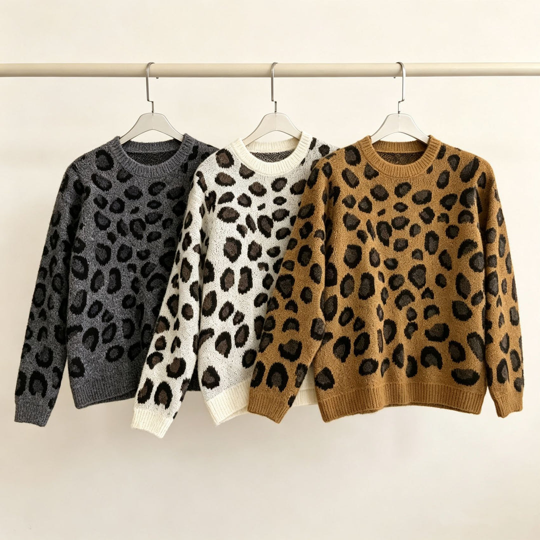 Damen Kuscheliger Rundhalspullover im Leo-Jacquard mit entspanntem Oversize-Schnitt EB