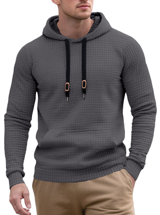 Herren nan schmal geschnittener Stepp-Kapuzenpullover mit feiner Quadratstruktur, Kordelzug und geripptem Saum EB