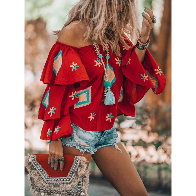 Damen Off-Shoulder Oberteil mit voluminösen Rüschen EB