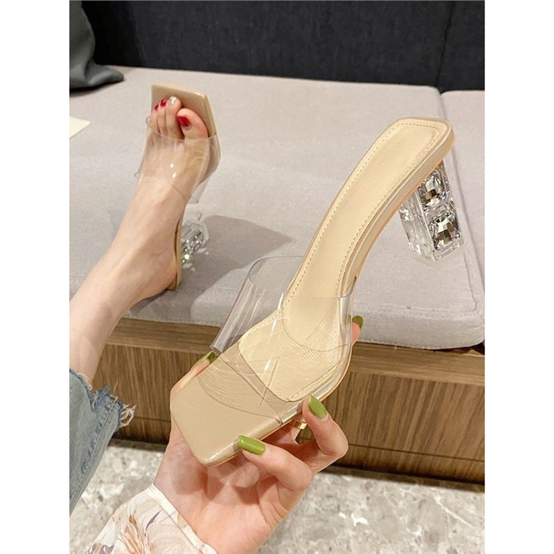 Damen transparente High Heel Mules mit geschmackvollem Design EB