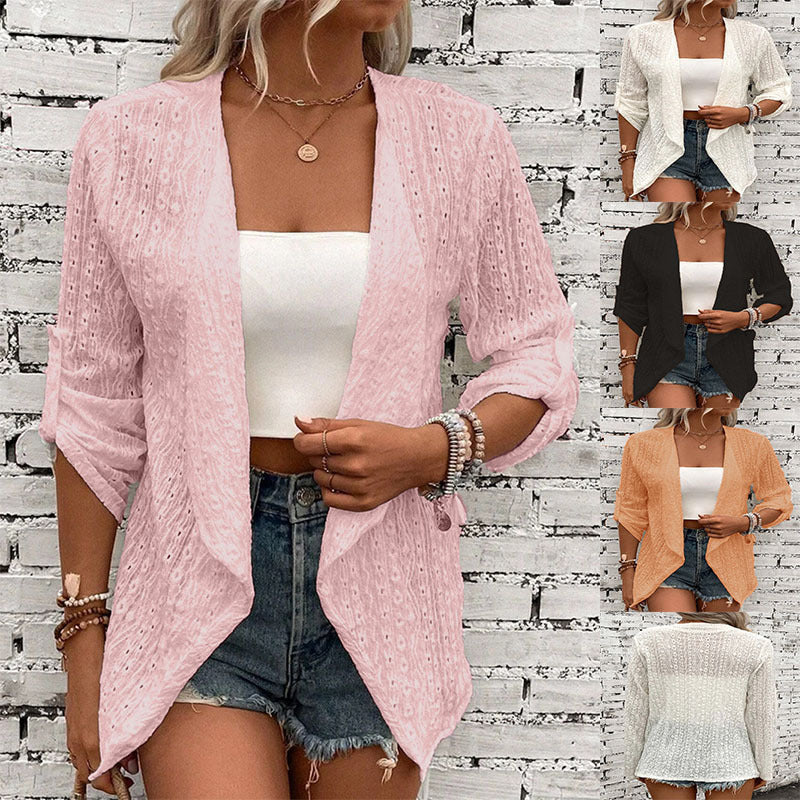 Damen Leichte Strickjacke mit asymmetrischem Schnitt und 3/4-Ärmeln EB