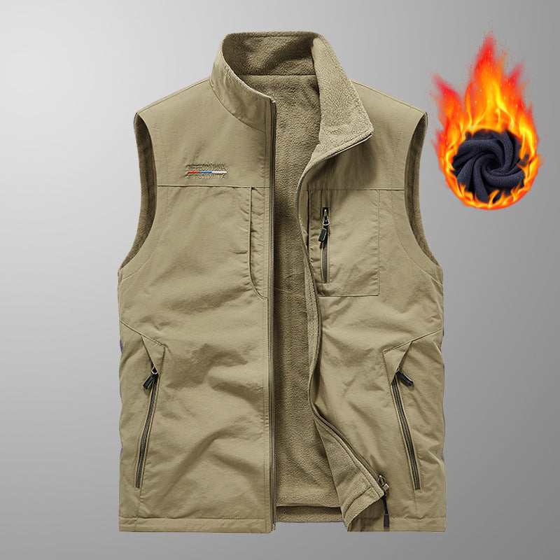 Herren gefütterte Thermo-Weste mit Fleece-Innenfutter, winddichter Außenlage und multiplen Reißverschlusstaschen EB
