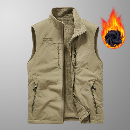 Herren gefütterte Thermo-Weste mit Fleece-Innenfutter, winddichter Außenlage und multiplen Reißverschlusstaschen EB