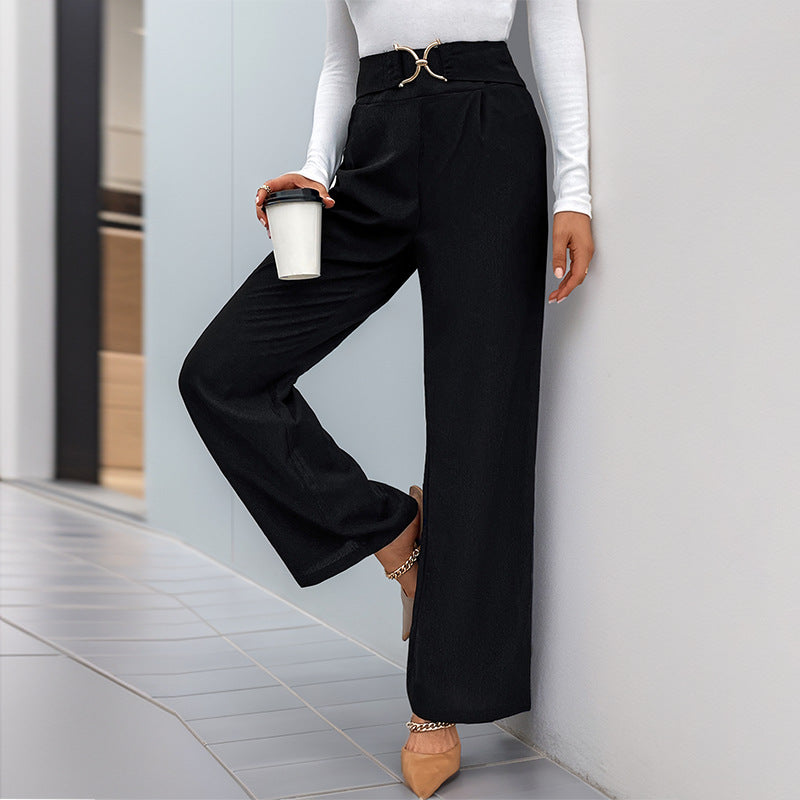 Damen Elegante High-Waist-Hose mit stylischem Gürteldetail EB