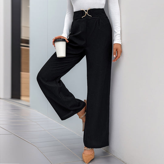 Damen Elegante High-Waist-Hose mit stylischem Gürteldetail EB