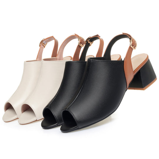 Damen Offene Sling-Pumps mit blockiertem Absatz und eleganter Schnallen-Applikation EB