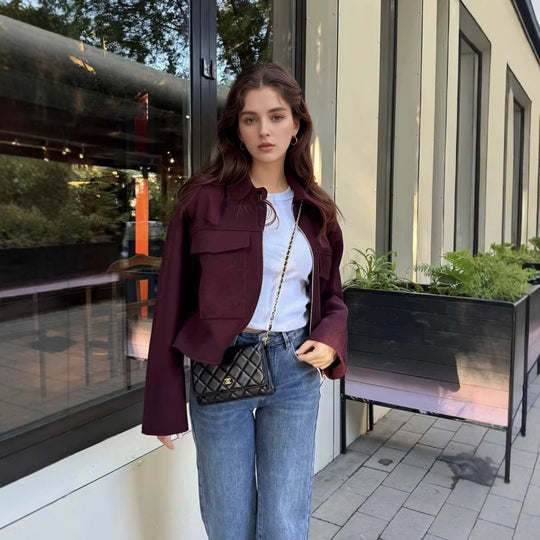 Damen Wool-Blend Jacke mit großen Brusttaschen EB