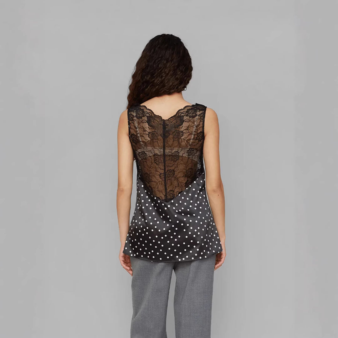 Damen Spitzen-Cami mit Polka-Dots und eleganten Details EB