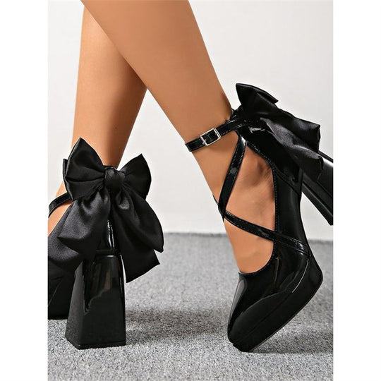 Damen elegante High Heel Schuhe mit Riemen und Schleifenverzierung EB