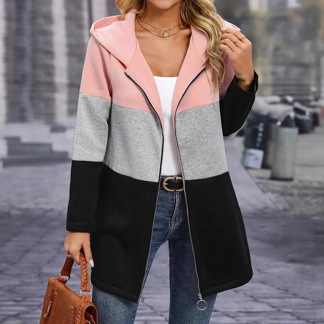 Damen Sportliche Übergangsjacke mit hohem Kragen und farblich abgesetztem Design EB