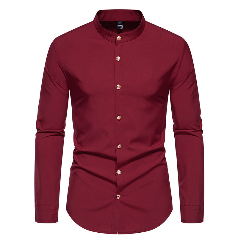 Herren Langarmhemd mit modernem Stehkragen und eleganten Knopfdetails EB