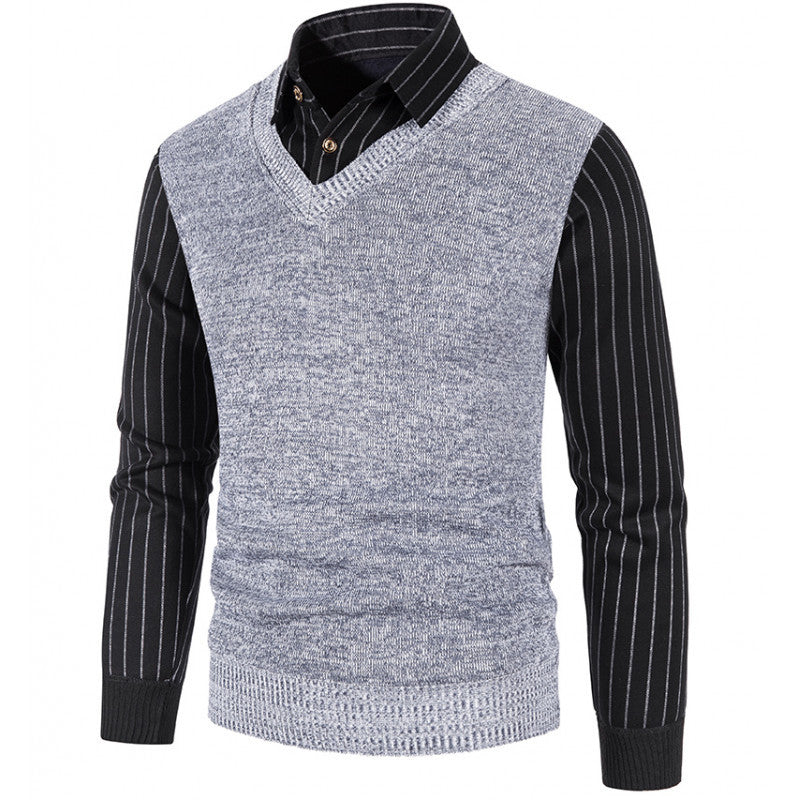 Herren Strickpullover mit V-Ausschnitt und kontrastierenden Ärmeln EB