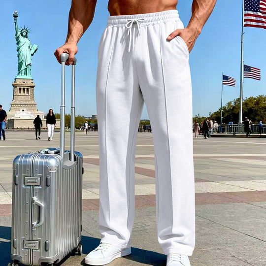 Herren Weite Travel-Loungehose mit Bügelfalte, elastischem Tunnelzug und seitlichen Eingrifftaschen EB