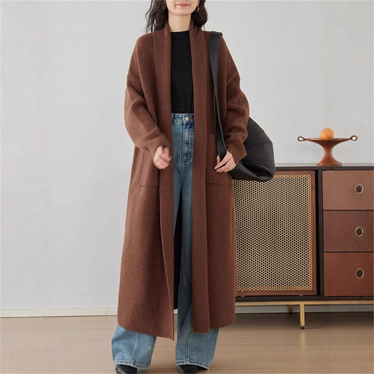 Damen Grob gestrickter Cardigan mit offenen Seiten und praktischen Taschen EB