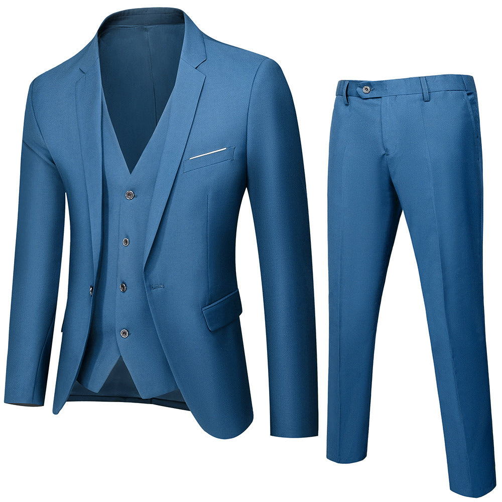 Herren nan dreiteiliges Business-Anzugset mit tailliertem Einreiher-Sakko, schmal geschnittener Weste und elegant geschnittener Anzughose EB