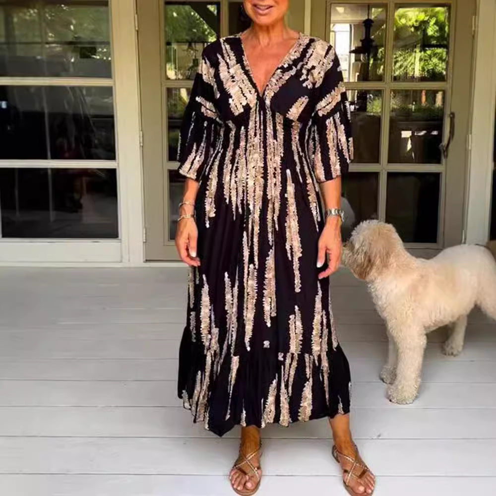 Damen Maxikleid mit voluminösen Ärmeln und raffiniertem Wickelschnitt Heidi-Mode