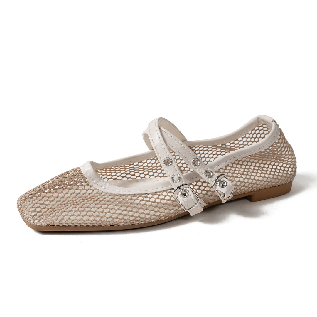 Damen modische Ballerinas mit atmungsaktivem Netzdesign und verstellbaren Riemen EB