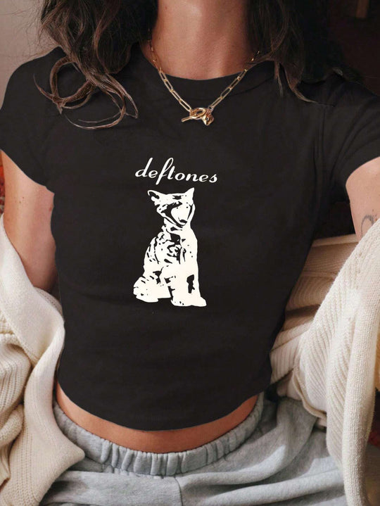 Damen T-Shirt mit funkelndem Discokugel-Motiv und zeitgemäßem Schleifendetail EB