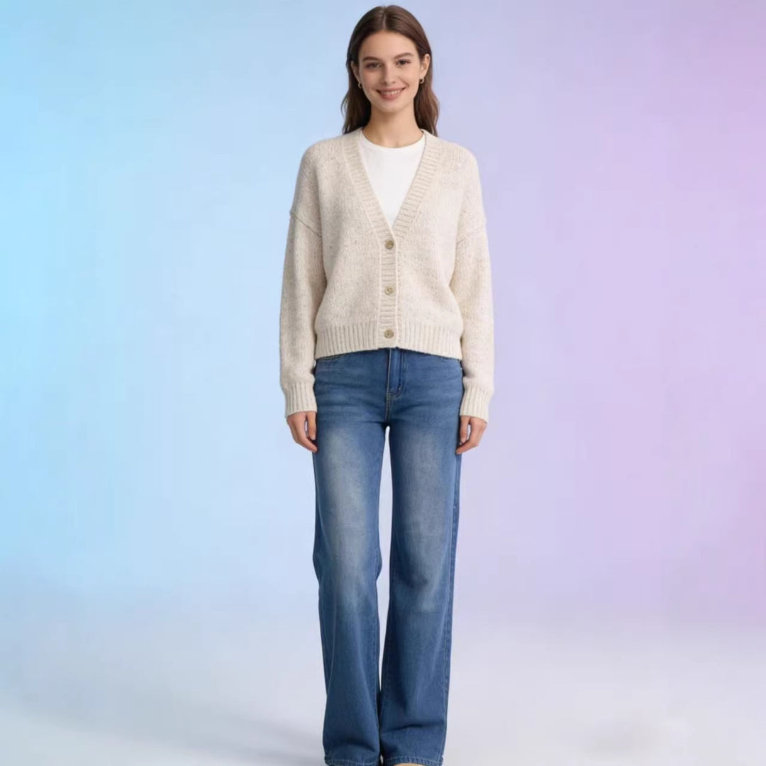 Damen nan hochgeschnittene Jeans mit schmaler Hüftpassform und weitem Schlag im Retro-Stil EB