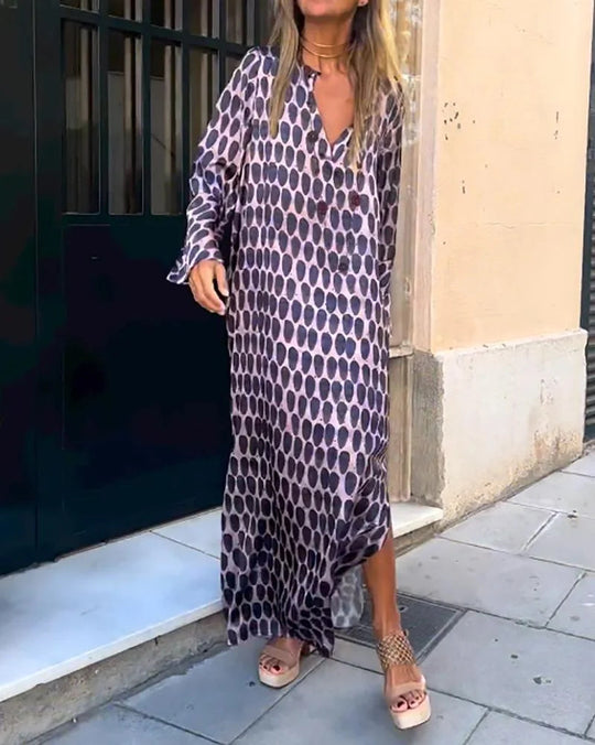 Damen Maxikleid mit modernem grafischen Muster und luftigen Ärmeln EB