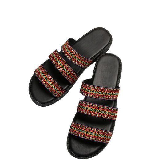 Damen Gemütliche Sommer-Sandalen mit bunten geflochtenen Riemen EB