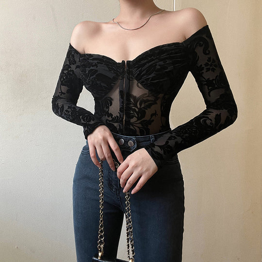 Damen Spitzenbustier mit schulterfreiem Design und langen Ärmeln EB