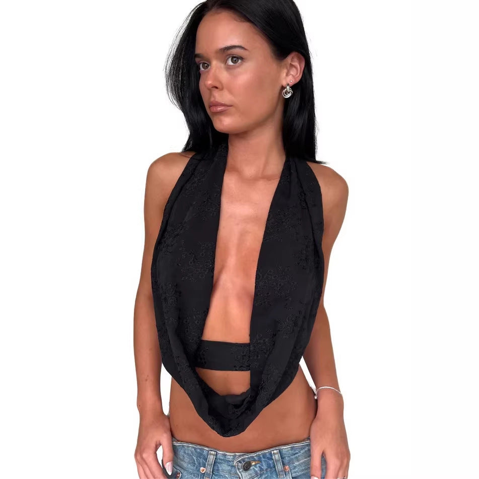 Damen Verspieltes Bauchfreies Top mit asymmetrischen Rüschendetails EB