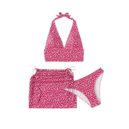 Damen Triangle-Bikini-Set mit hochgeschlossenem Oberteil und floralem Design EB