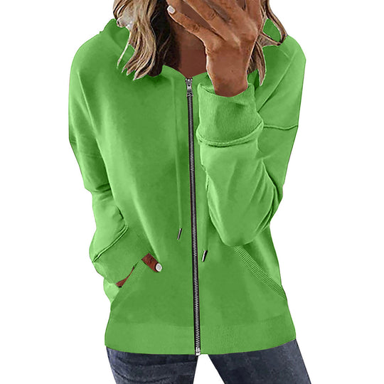 Damen nan Kapuzenjacke mit durchgehendem Reißverschluss, Kängurutaschen und elastischen Bündchen EB